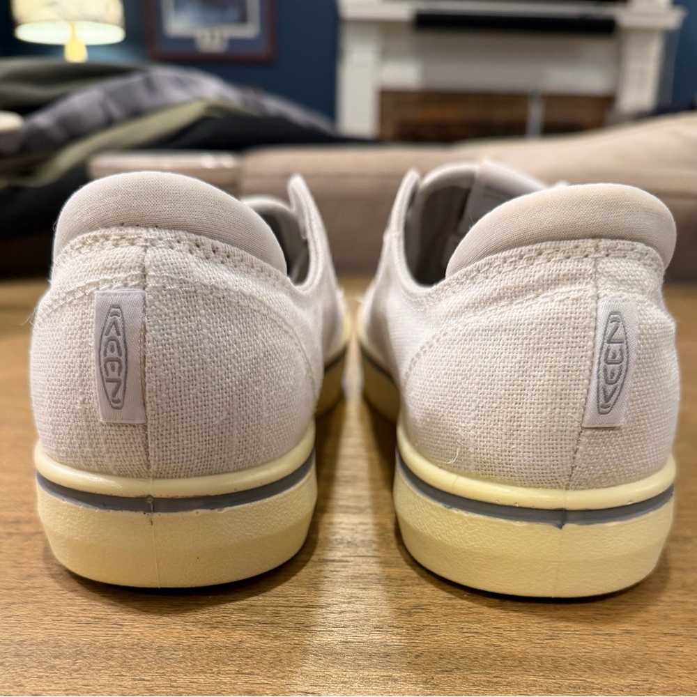 Keen - White Canvas Sneakers with Yellow Sole and Navy Trim - 8 - Picture 3 of 8